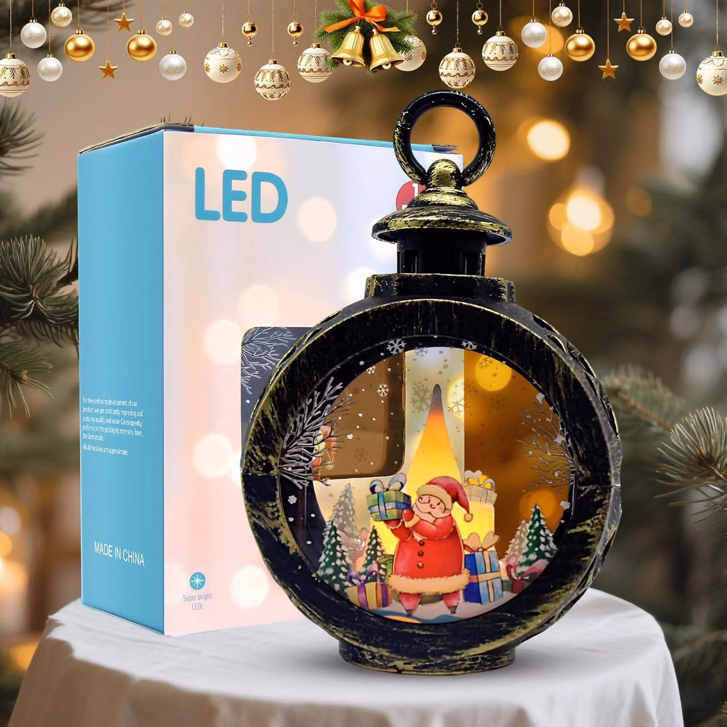 Lanterne natalizie vintage, decorazioni natalizie, lanterne a LED per appendere con motivi natalizi, ideali per decorazioni, matrimoni, feste e compleanni