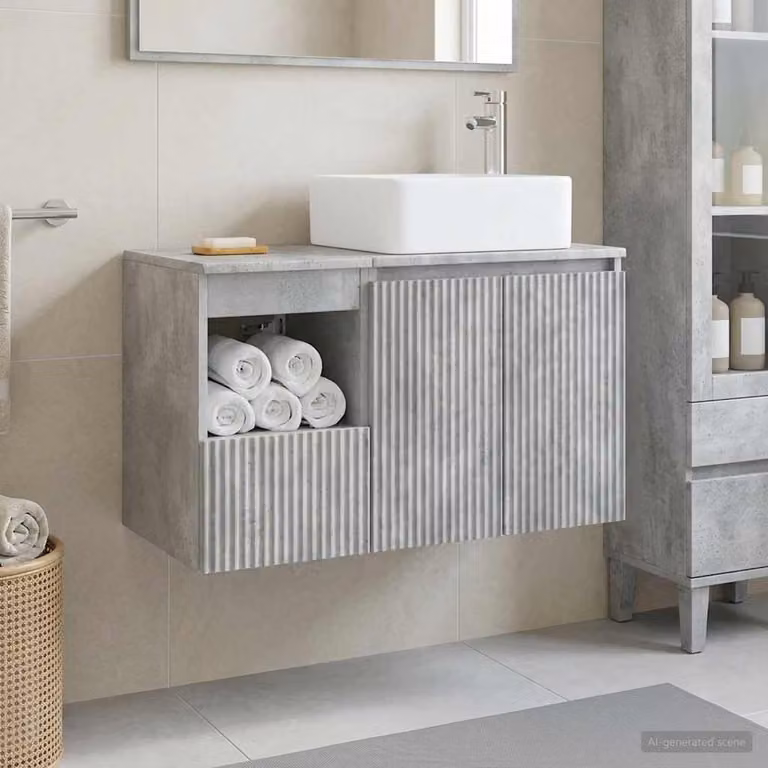 Set di mobili per il bagno vidaXL composto da mobile lavabo e pensile a parete, design moderno, colore grigio, finitura opaca