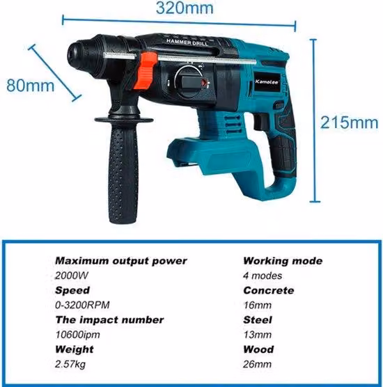 Trapano a batteria con motore brushless - 2000 W - 10600 giri al minuto