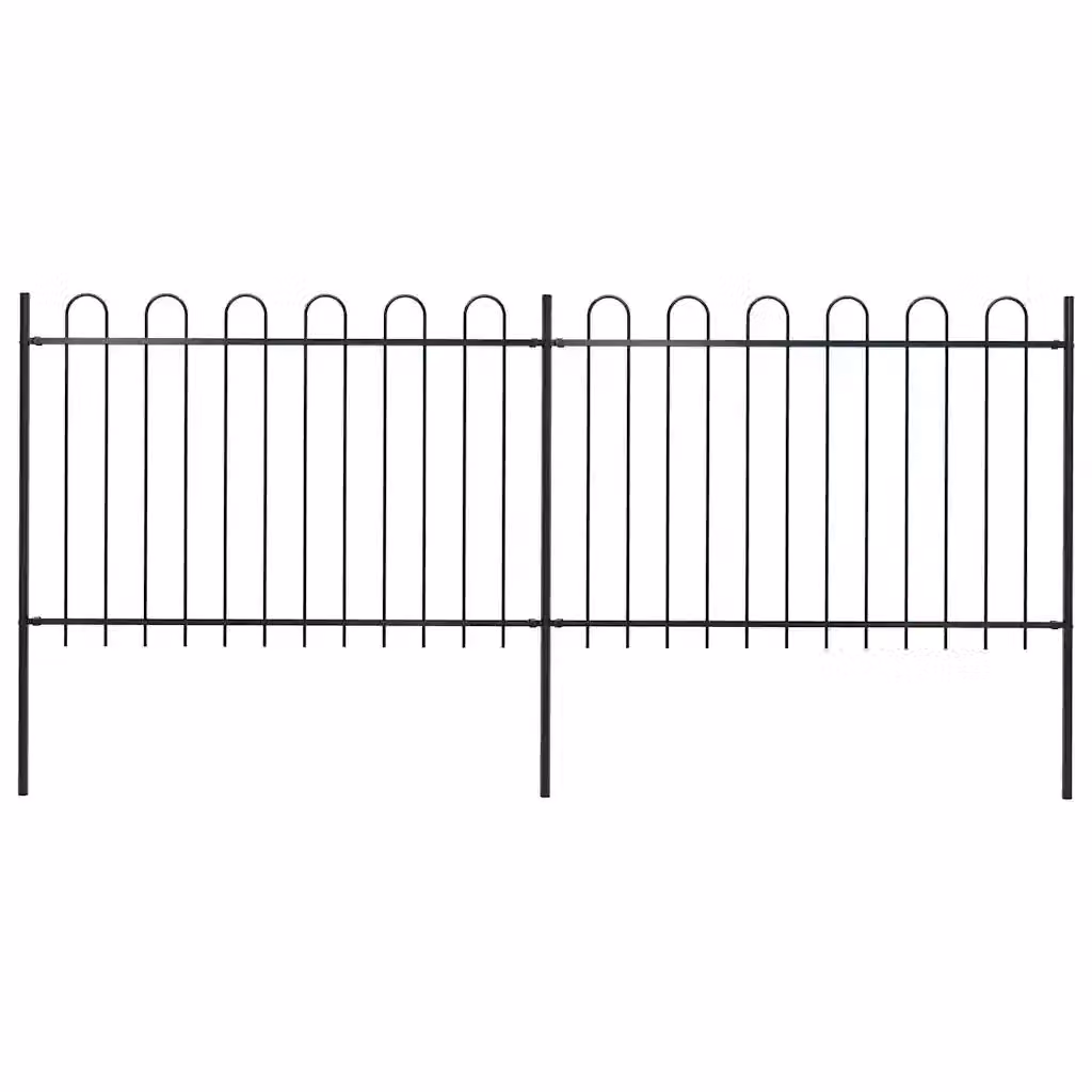 Recinzione da giardino vidaXL in acciaio con parte superiore ad anello, colore nero, L: 337 cm, H: 120 cm