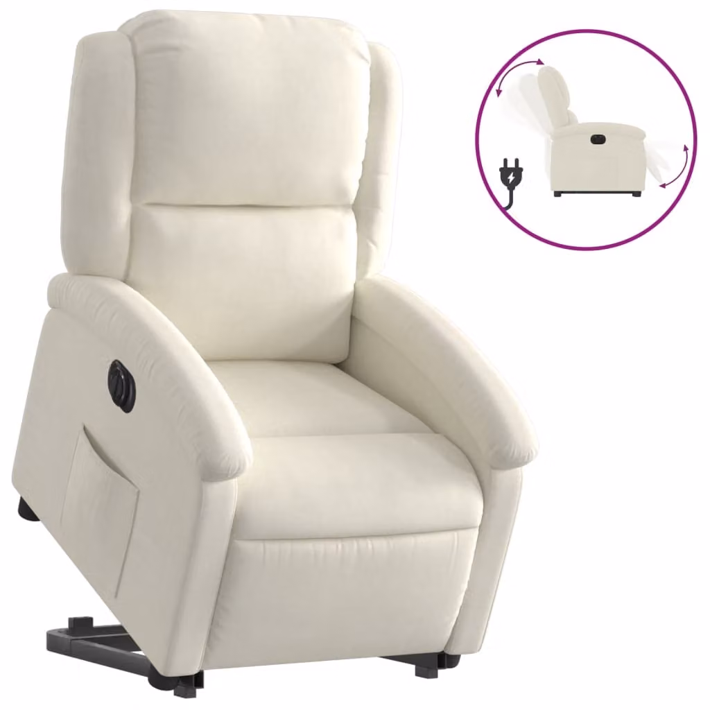 Poltrona Alzapersona Reclinabile Elettrica Crema in Velluto