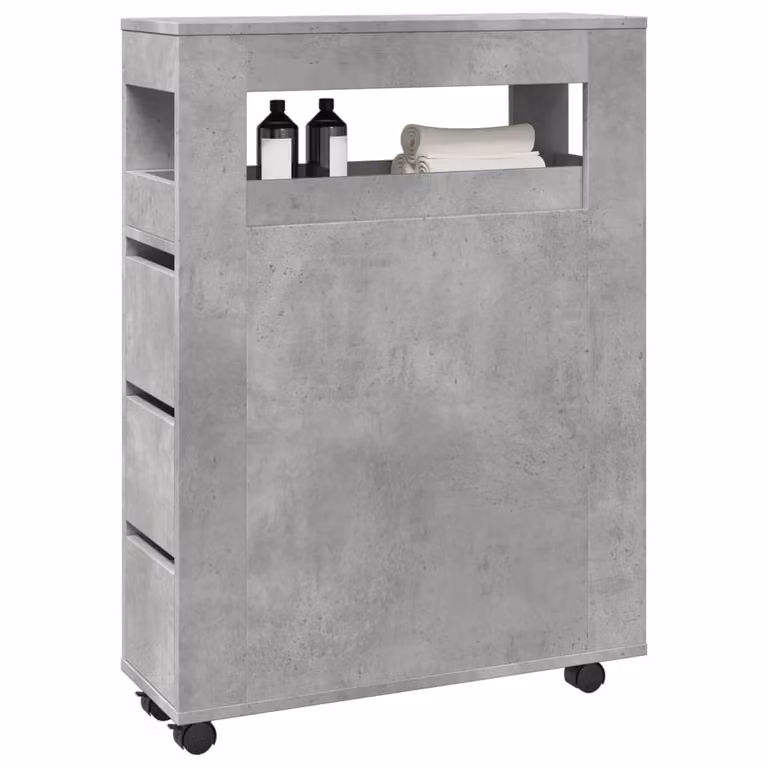 Mobile da bagno stretto con ruote vidaXL in grigio cemento con ripiani e cassetti L/P/H: 20 x 23 x 90 cm