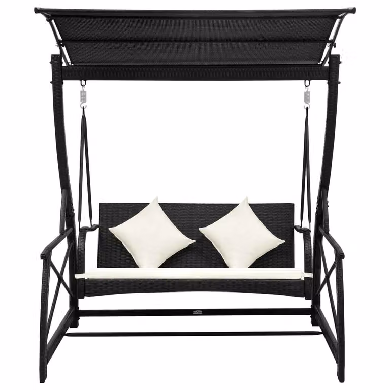 Dondolo da Giardino 3 Posti con Baldacchino in Polyrattan Nero