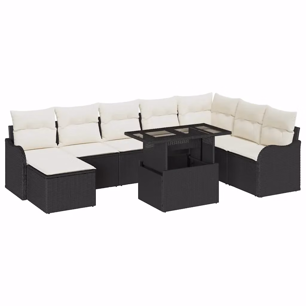 Set Divano da Giardino vidaXL 9 Pezzi a Forma di L con Cuscini e Tavolino, Nero – 2