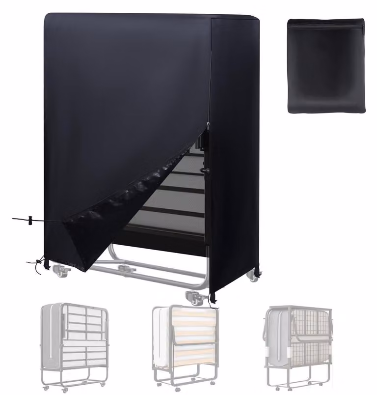 Copertura antipolvere per letto pieghevole, dimensioni 100x38x115 cm, con 2 cerniere, 4 fibbie e 2 coulisse, realizzata in tessuto Oxford 210D