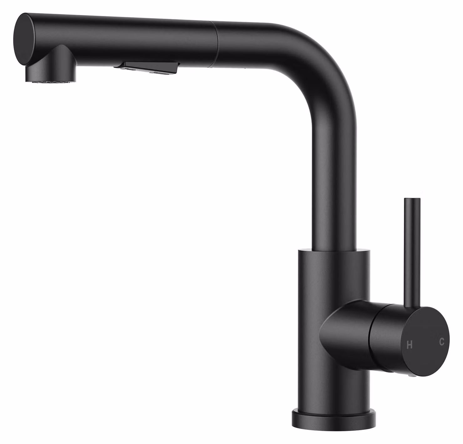 Miscelatore da cucina in acciaio inossidabile, finitura nero opaco, a forma di L, estraibile, girevole a 360°, altezza del beccuccio: 210 mm