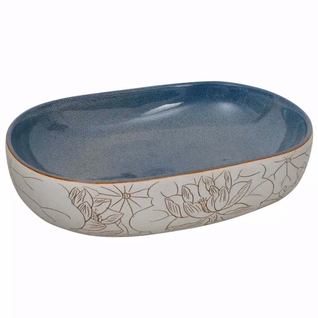 Lavabo da appoggio ovale vidaXL in ceramica beige e blu L: 59 cm, P: 40 cm, H: 14 cm – 2