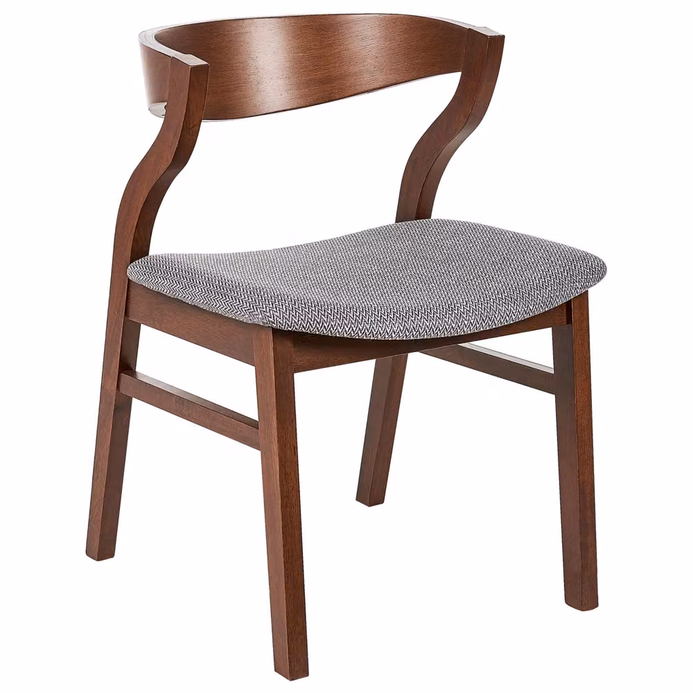 Set di 2 sedie da pranzo BELIANI in stile retrò con gambe in legno di caucciù e seduta in tessuto grigio e legno scuro L/P/H: 45 x 56 x 72 cm – 2