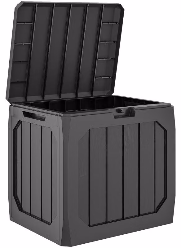 Contenitore di stoccaggio Moonbite, capacità 121 litri, scatola da giardino in plastica con coperchio chiudibile a chiave, montaggio senza utensili, dimensioni 56 x 45 x 53 cm, capacità fino a 100 kg, colore nero