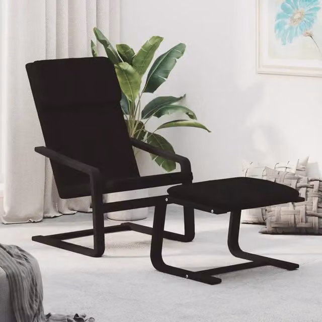 Poltrona Relax con Poggiapiedi vidaXL in Tessuto Nero con Struttura in Legno di Betulla