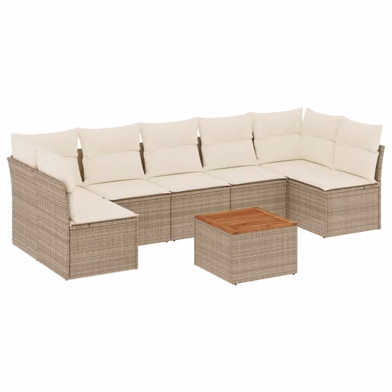 Set Divano da Giardino 8 pz con Cuscini Beige in Polyrattan