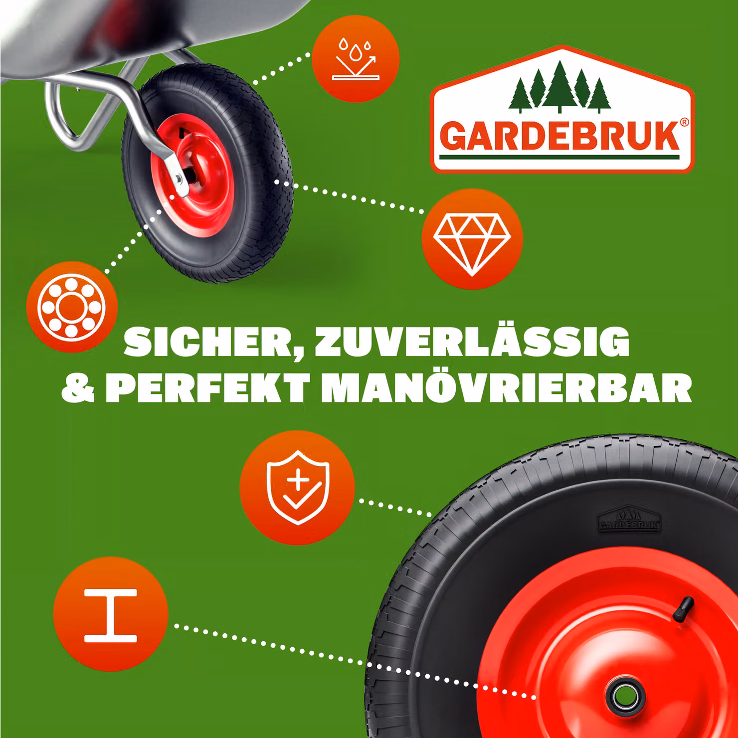 Ruota antiforatura per carriola Gardebruk in poliuretano e acciaio, Ø39 cm, Larghezza: 95 mm – 2