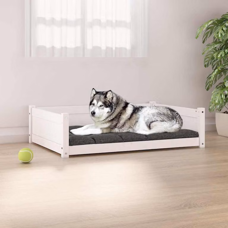 Cuccia per cani vidaXL in legno di pino massello bianca L: 105,5 cm, P: 75,5 cm, H: 28 cm