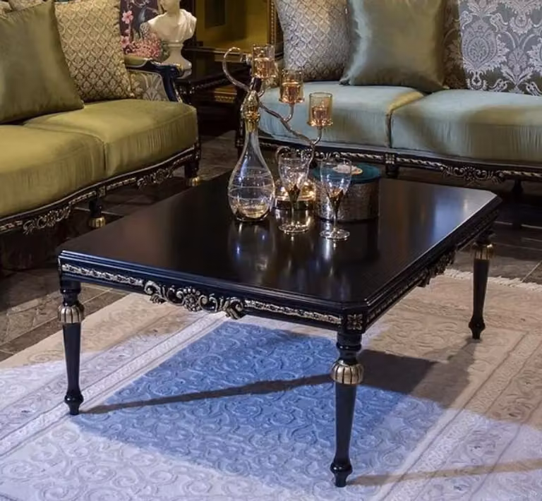 Casa Padrino tavolino barocco nero/oro 109 x 85 x h. 45 cm - Nobile tavolino da salotto in legno massiccio in stile barocco - Mobili barocchi