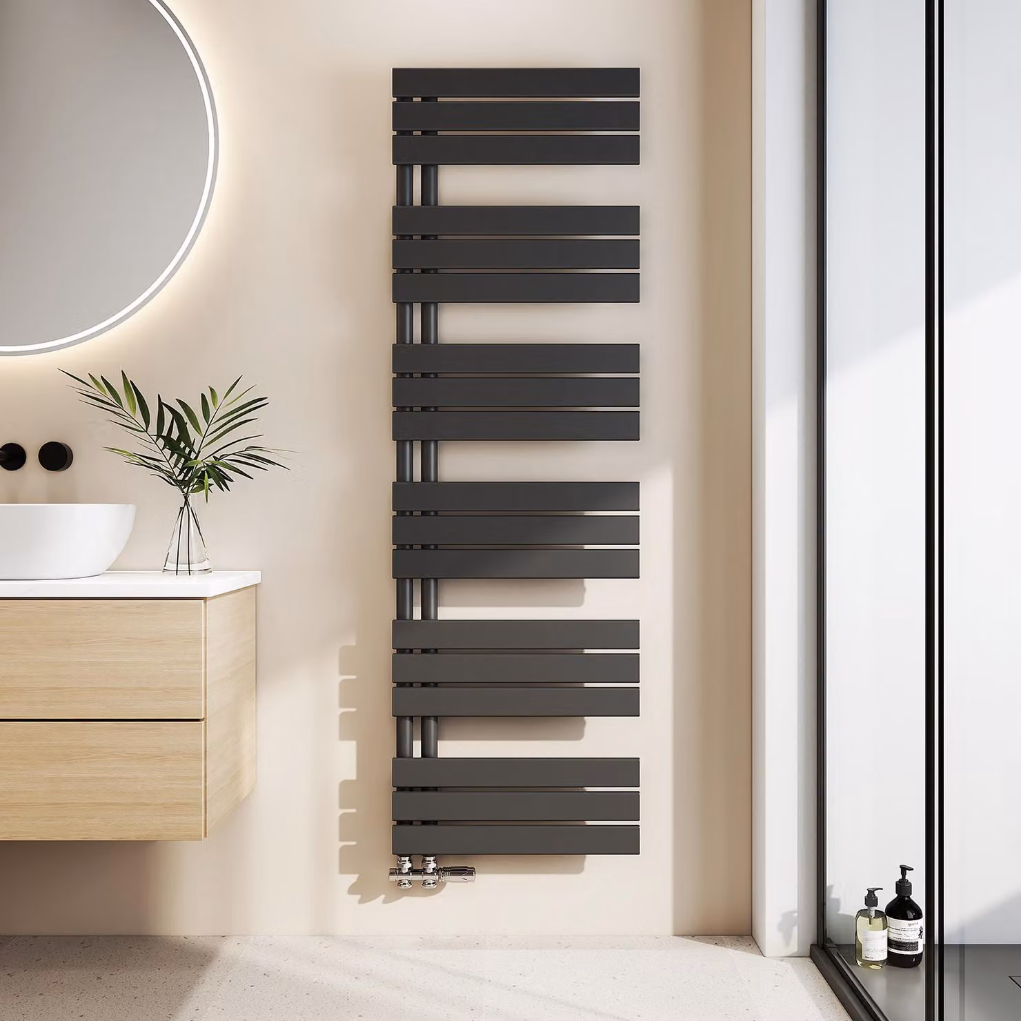 EMKE radiatore bagno piatto 1599x500 mm nero scaldasalviette asciugamani asciugatrice porta asciugamani collegamento laterale per bagno acqua calda 794W senza elemento riscaldante