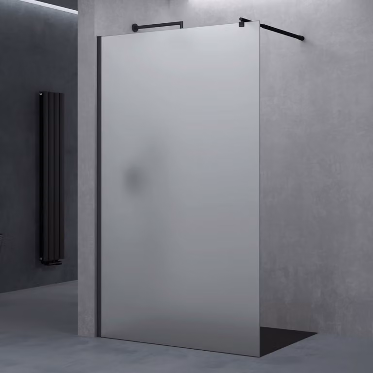 doporro Parete Doccia Walk In 120x200 cm, Box Doccia in Vetro Temperato Satinato 8 mm Anticalcare, con Barra Stabilizzatrice e Profilo Nero Opaco šC Bremen01VS