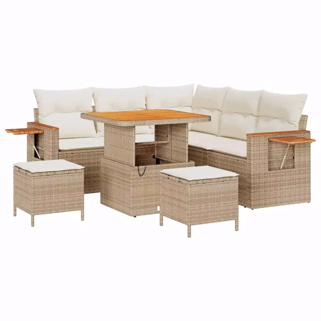 vidaXL Set Divano da Giardino 8 posti a L con Tavolino e Pouf Beige e Bianco – 2