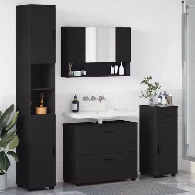 Set di mobili per il bagno 4 pz Nero 35 x 30 x 192 cm 3393054