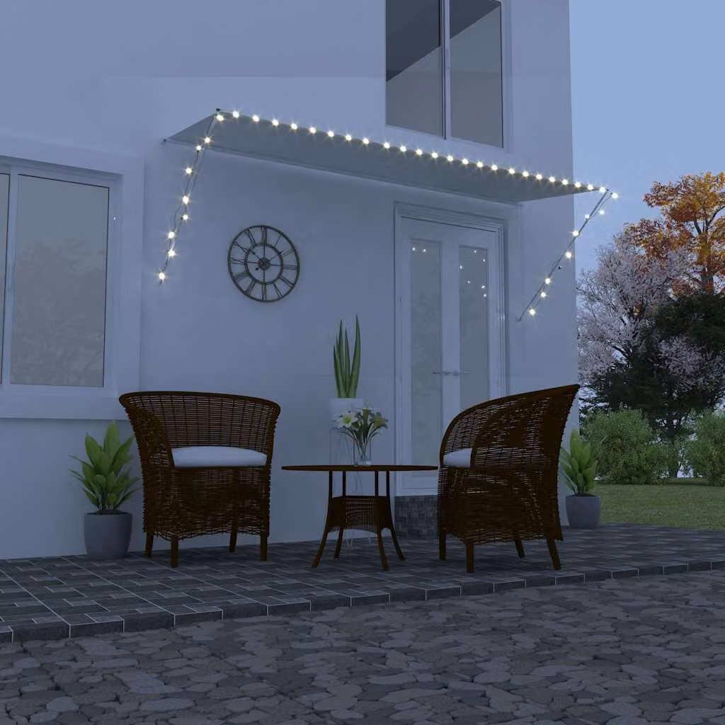 Tenda da Sole Retrattile con LED vidaXL in Poliestere e Acciaio, Colore Beige, L 350 x P 150 cm