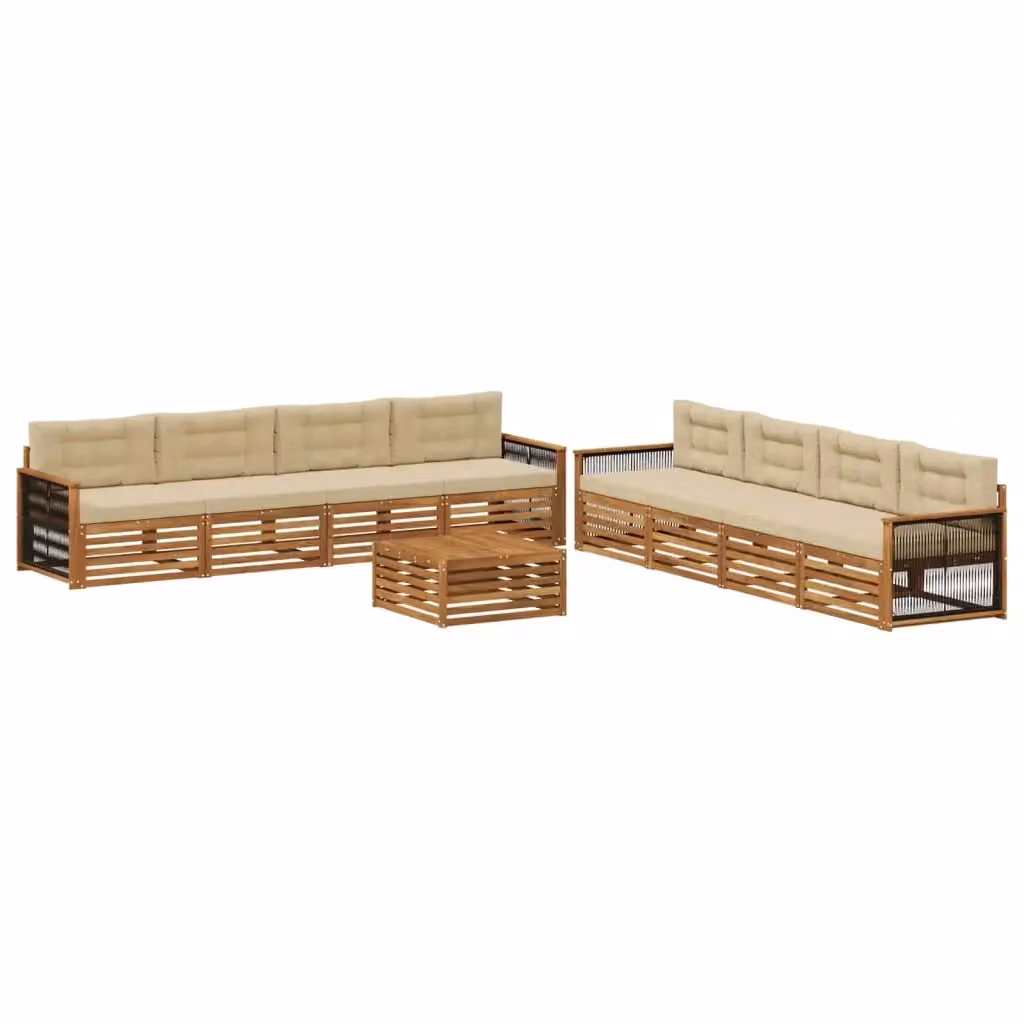 Set di divani da esterno 9 pezzi vidaXL in legno di acacia con cuscini beige e marrone e tavolino da giardino – 2