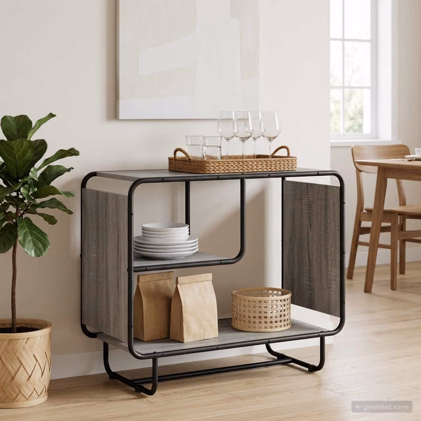 Credenza stile industrial vidaXL in legno ingegnerizzato e metallo, colore grigio, L 80 x P 37,5 x H 64,5 cm