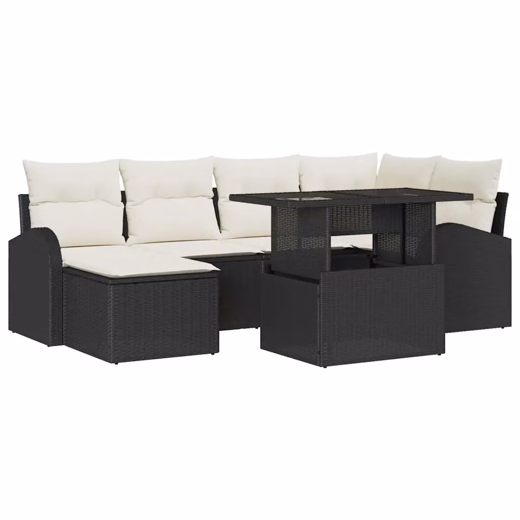 Set Divano da Giardino vidaXL 7 Pezzi Moderno a Forma di L con Cuscini Nero e Beige – 2