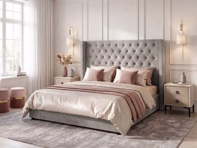 Letto contenitore Beliani in velluto grigio chiaro e argento con base lift up, L/P: 180 x 200 cm – 1