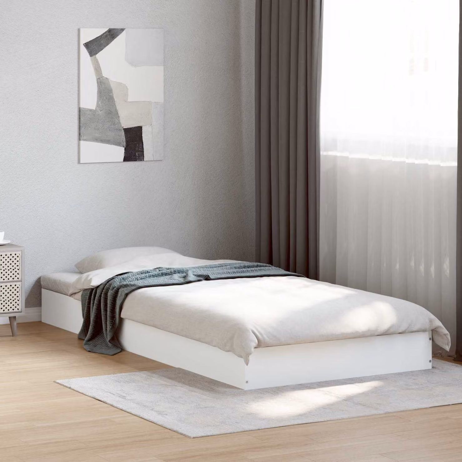 Struttura letto a pavimento moderna vidaXL in legno bianco L/P/H: 200 x 80 x 83 cm