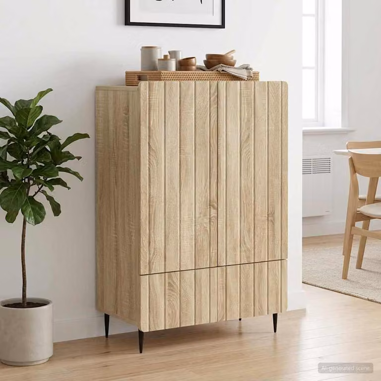 Credenza moderna vidaXL in legno ingegnerizzato e metallo, colore Rovere Sonoma, L 66 cm x P 34,5 cm x H 97 cm