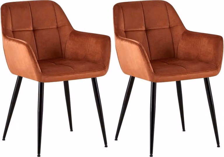 set di 2 sedie da pranzo in velluto - Sedie - Seduta confortevole, design di facile manutenzione | Colore: Marrone