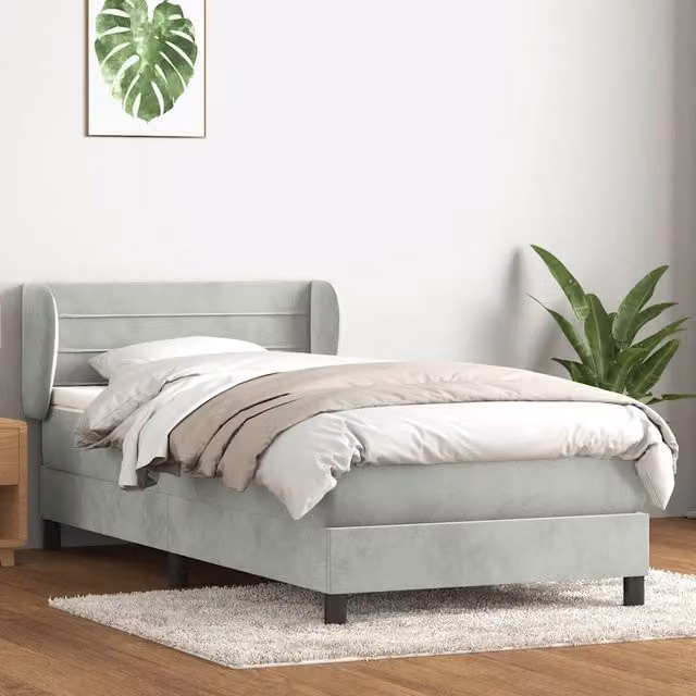 Letto Ibrido vidaXL con Giroletto a Molle e Materasso in Velluto Grigio e Bianco L/P/H: 83 x 213 x 300 cm
