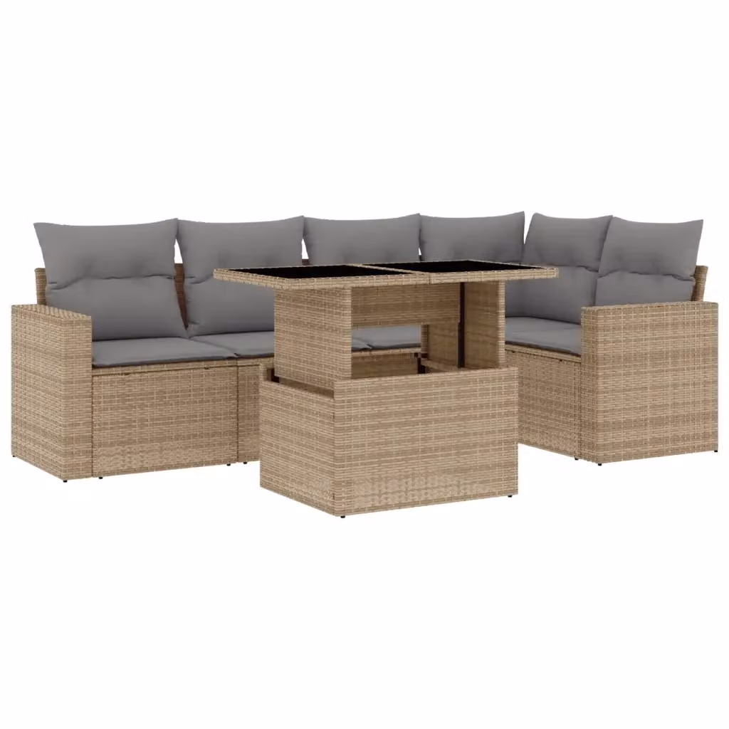 vidaXL Set Divano da Giardino 6 pz a L con Cuscini Beige e Tavolino, Struttura in Metallo e Polyrattan per Terrazza e Giardino – 2