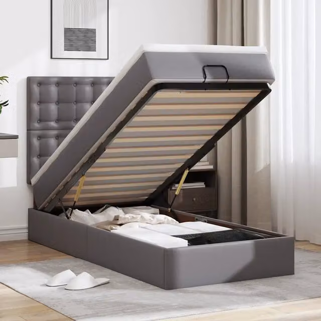 Letto Pouf con Materasso vidaXL in Similpelle Grigio e Bianco L/P/H: 200 x 90 x 128 cm – 1