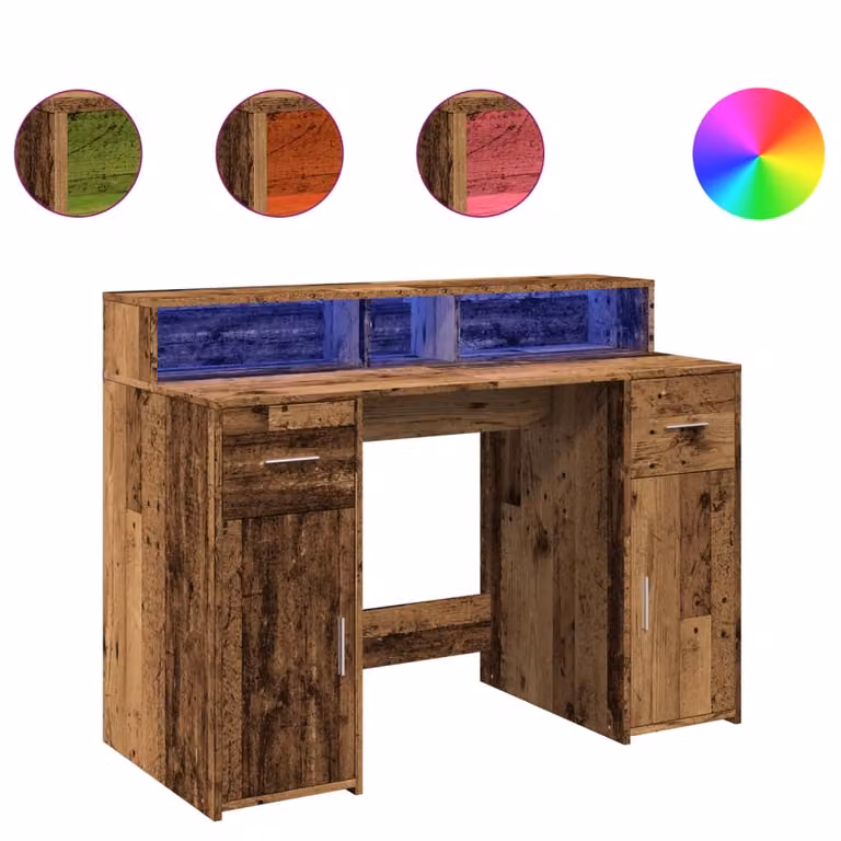 Scrivania con Luci LED Legno Antico 120x55x91 cm in Multistrato