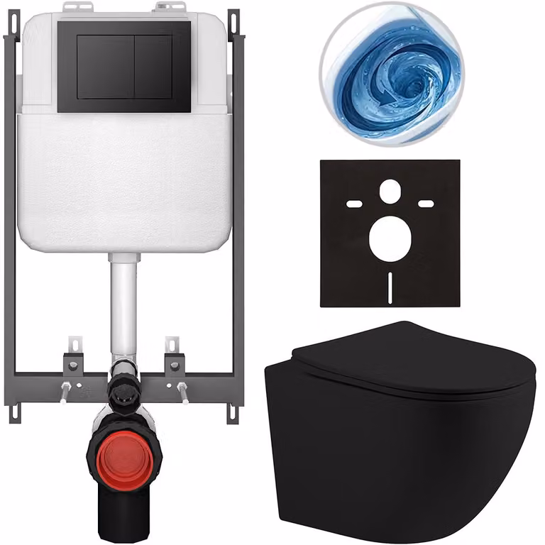 CERANO - Set WC da incasso Cesso - nero opaco - pulsante Prime/Maxio, nero - da incasso - 49x36 cm