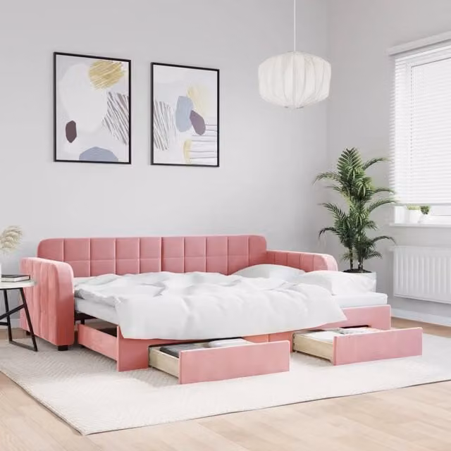 Divano Letto Estraibile con Cassetti vidaXL in Velluto Rosa L/P/H: 200 x 80 x 71 cm – 1