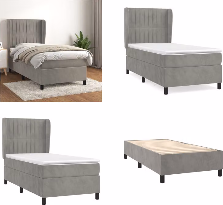 vidaXL Letto a molle con materasso grigio chiaro 80x200 cm in velluto - Letto a molle - Boxspringbetten - Bett - Schlafzimmermöbel