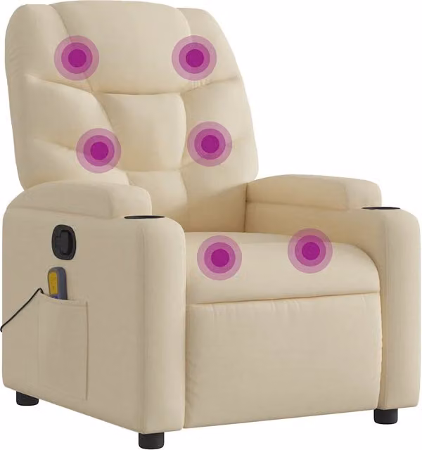 Poltrona Massaggiante | Sedia Relax Reclinabile Crema in Tessuto