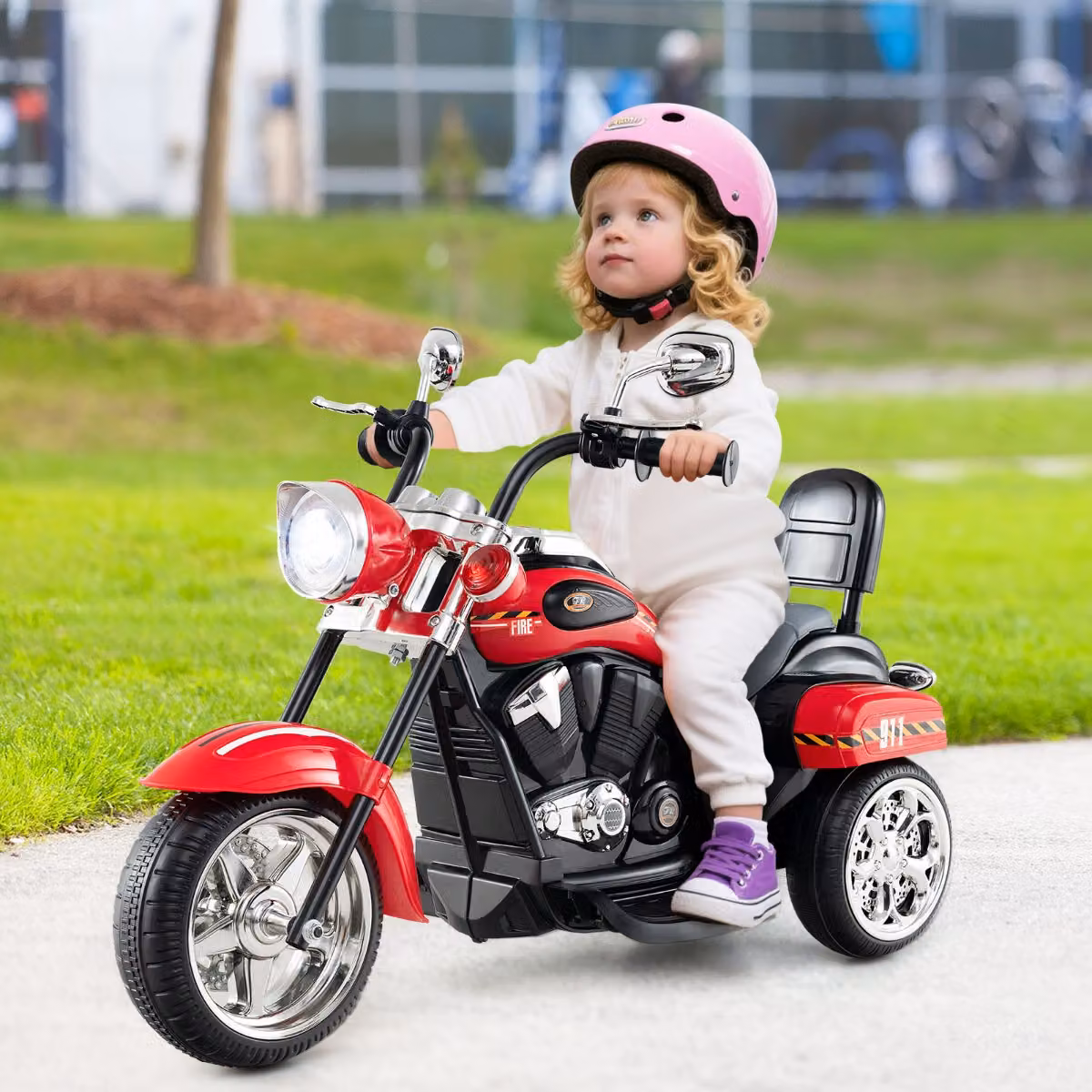 Moto cavalcabile Costway stile chopper per bambini e bambine, alimentata a batteria, multicolore