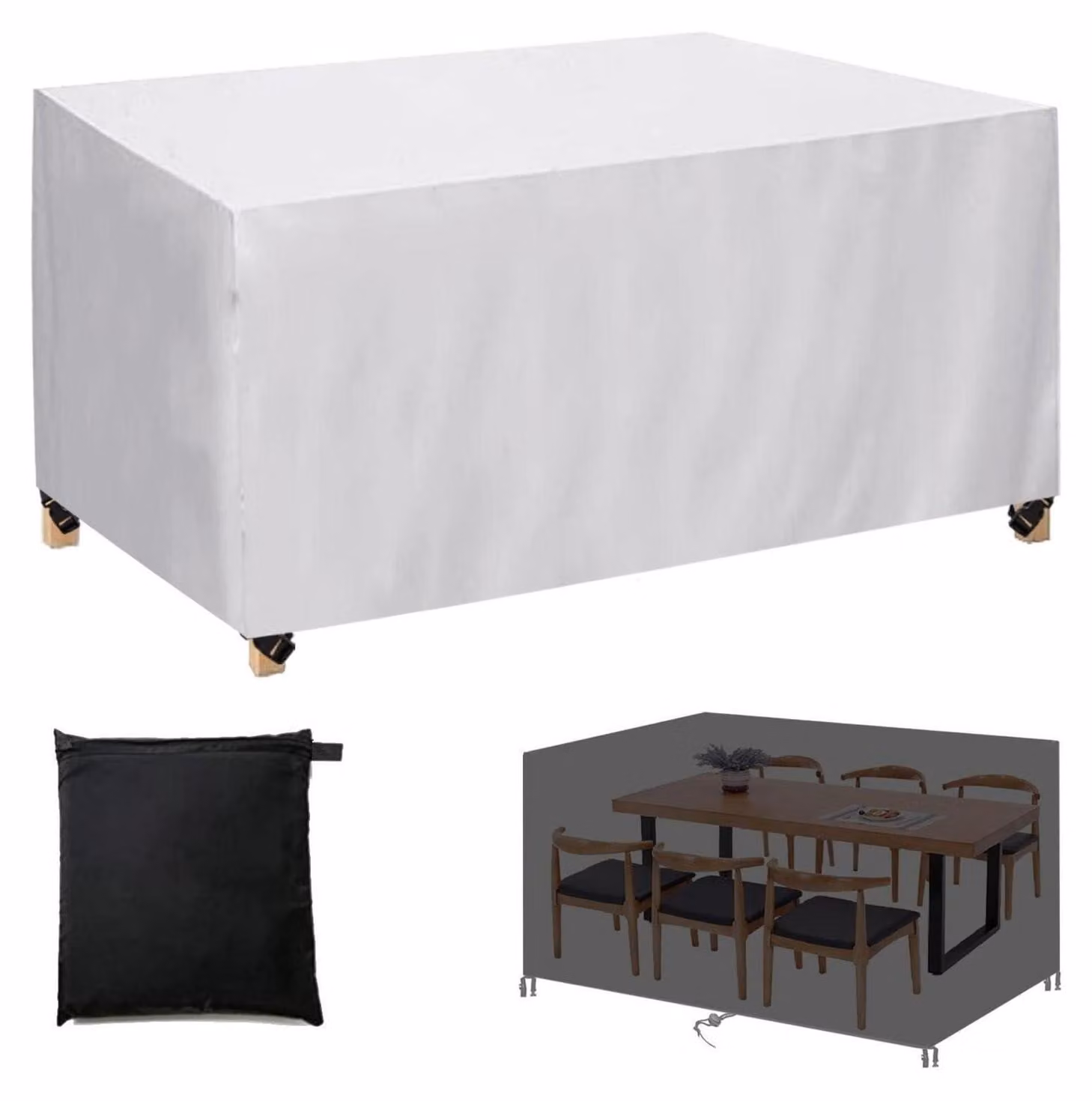 Copertura per mobili da giardino, rettangolare, 200x200x90 cm, colore argento, tessuto Oxford 420D, impermeabile, antipolvere, anti-UV