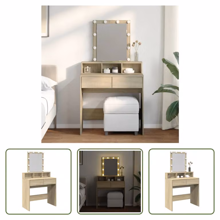 The Living Store Comodino con illuminazione LED Rovere Sonoma 80x41x144,5 cm