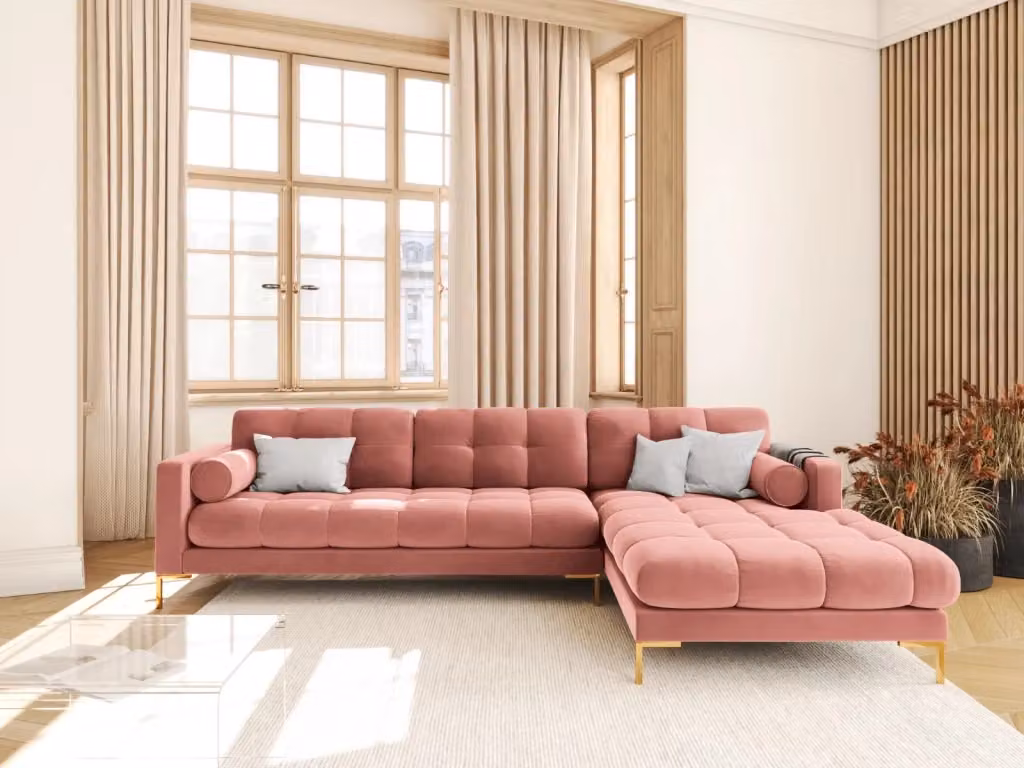 Divano angolare destro Bali di Cosmopolitan Design in velluto rosa a 5 posti L/P/H: 293 x 185 x 75 cm – 2