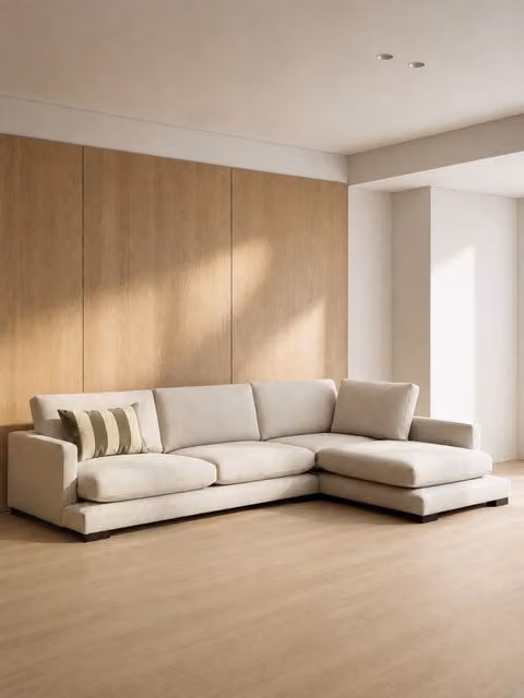 Divano Crate Kenay Home con chaise longue destra, 5 posti, beige, L: 325 cm