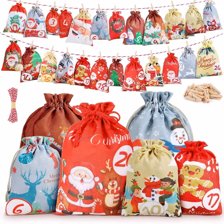 Calendari dell'Avvento da riempire - 24 calendari dell'Avvento da personalizzare - Articoli per bambini - Calendario dell'Avvento grande - Sacchetti per attività creative - Sacchetti per calendari dell'Avvento