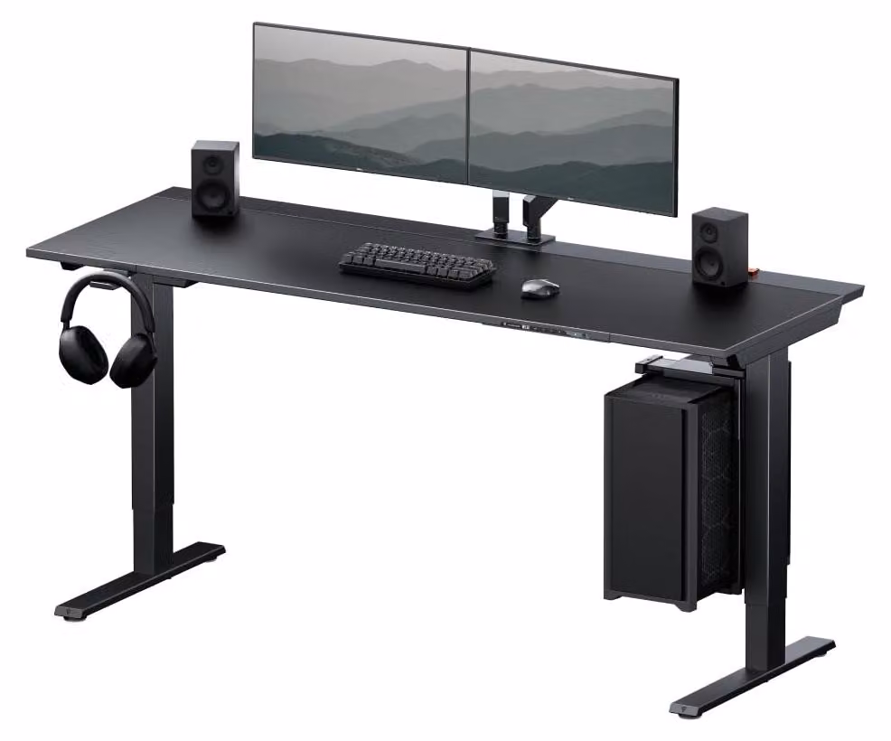 Scrivania regolabile in altezza elettricamente - Extra grande, 177,4 x 64 cm - Acciaio rivestito - Verniciata di nero - Ideale per gaming e lavoro