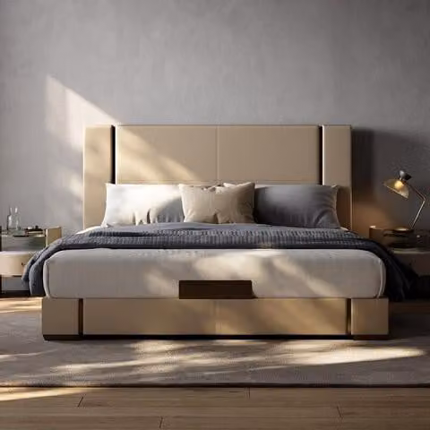 Luxusbett Beige Modernes Polsterbett Komfort Schlafen Stilvolles Design Elegant
