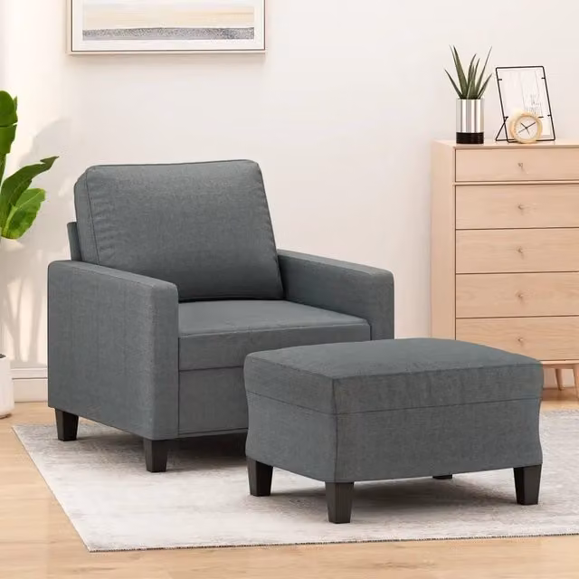 Poltrona relax con poggiapiedi vidaXL in tessuto grigio con struttura in metallo e MDF