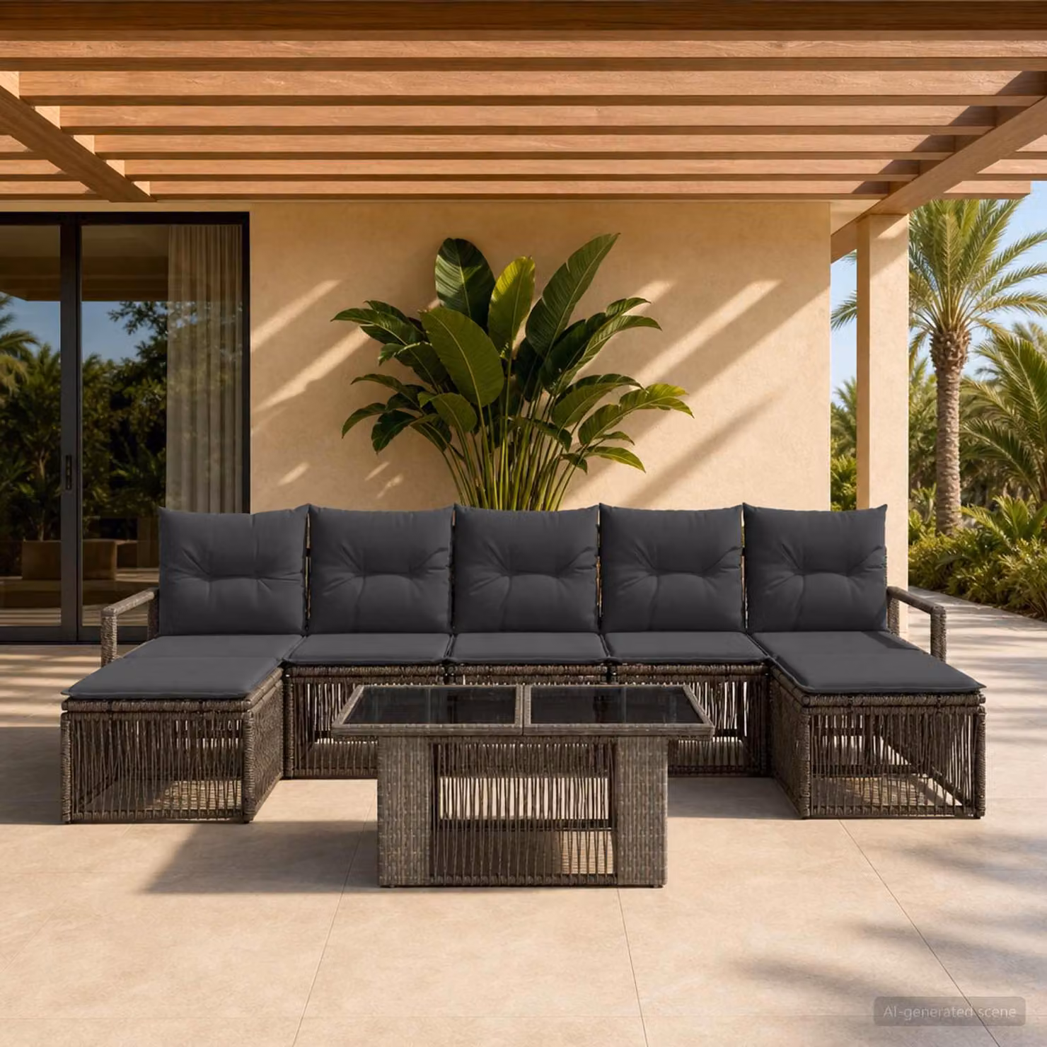 vidaXL Set Divano da Giardino 8 pz in Polyrattan Grigio e Antracite con Cuscini e Tavolino