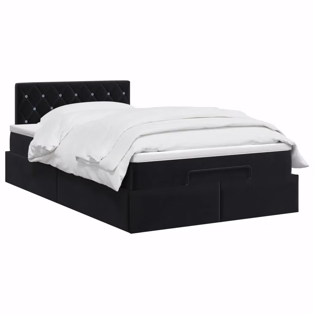 Letto ottomano moderno vidaXL in velluto nero con contenitore a sollevamento L: 120 cm, P: 200 cm, H: 88 cm – 2