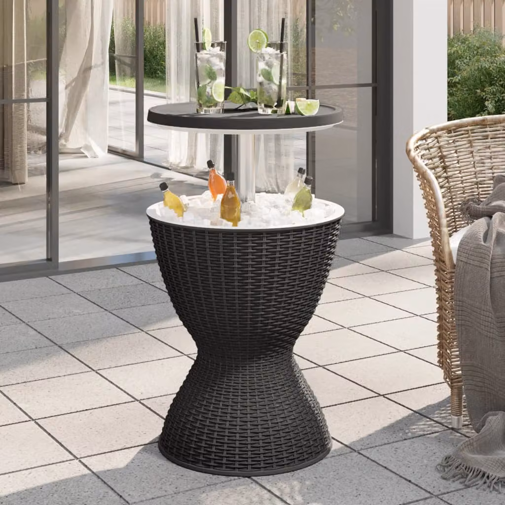 vidaXL Tavolo da giardino 3 in 1 in polipropilene nero resistente alle intemperie e ai raggi UV